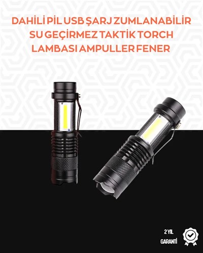 Taşınabilir Şarjlı LED Fener - 4 Modlu, 2000LM, Ayarlanabilir Odak