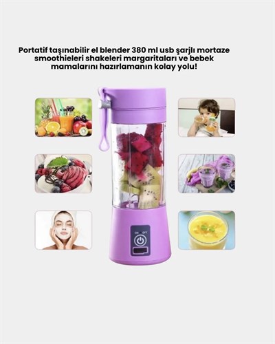 Taşınabilir USB Şarjlı Mini Smoothie Blender 380ml Çelik Bıçaklı Portatif