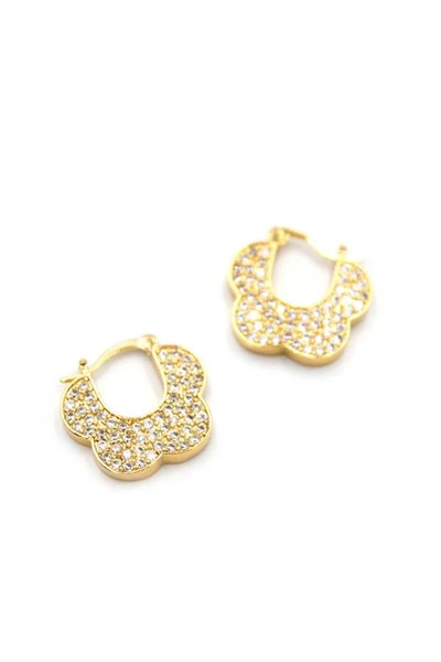 Taşlı Çiçek Küpe - Altın