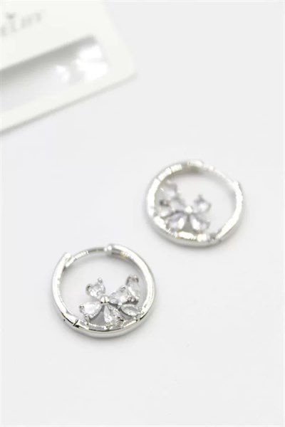 Taşlı Çiçek Küpe - Gümüş