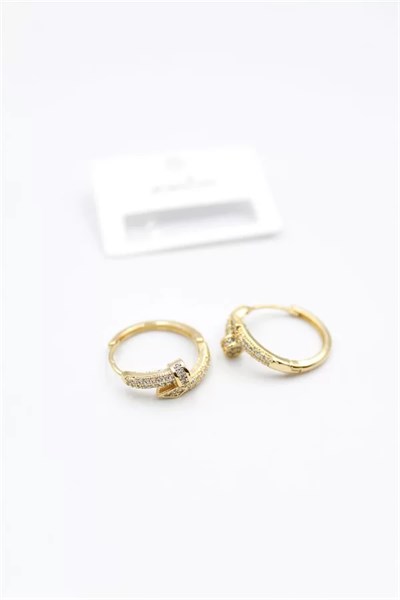 Taşlı Çivi Küpe - Altın