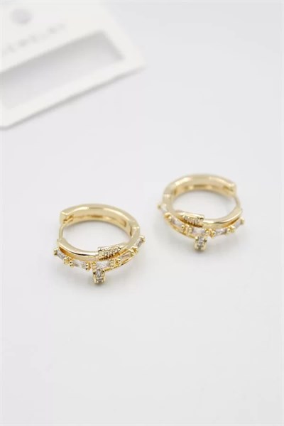 Taşlı Çivi Küpe - Altın