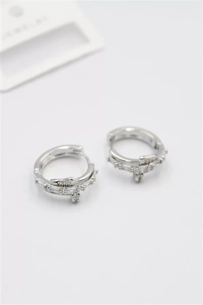 Taşlı Çivi Küpe - Gümüş