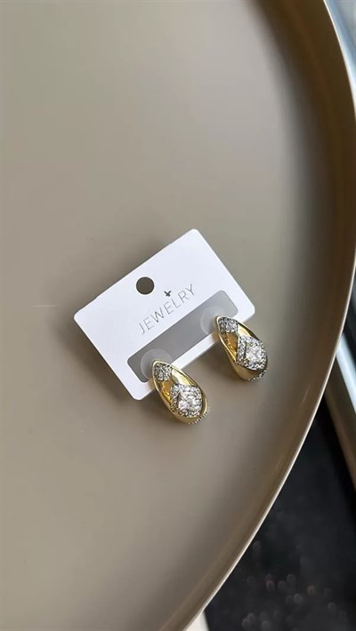 Taşlı Damla Küpe - Altın