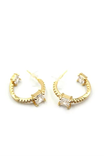 Taşlı Halka Küpe - Altın