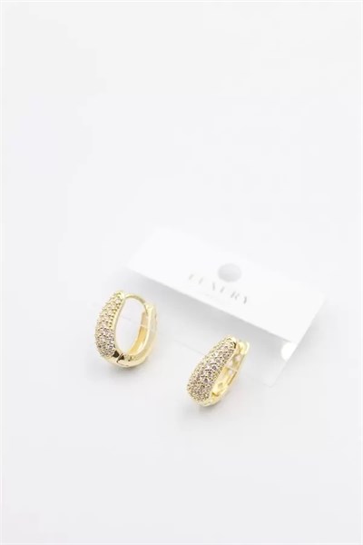 Taşlı Halka Küpe - Altın