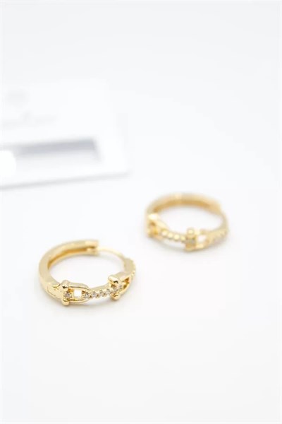 Taşlı Halka Küpe - Altın