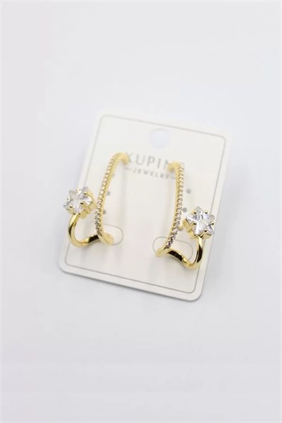 Taşlı Halka Küpe - Altın