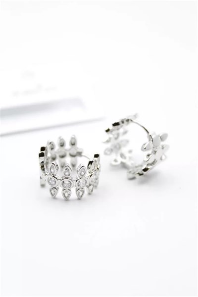 Taşlı Halka Küpe - Gümüş