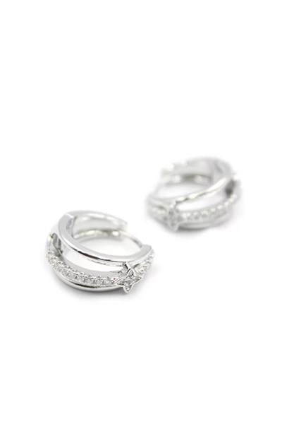 Taşlı Halka Küpe - Gümüş