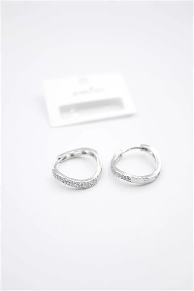 Taşlı Halka Küpe - Gümüş