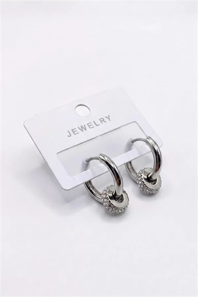 Taşlı Halka Küpe - Gümüş