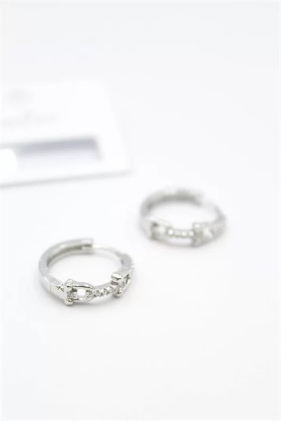 Taşlı Halka Küpe - Gümüş