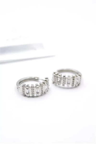 Taşlı Halka Küpe - Gümüş