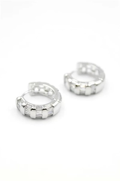 Taşlı Halka Küpe - Gümüş