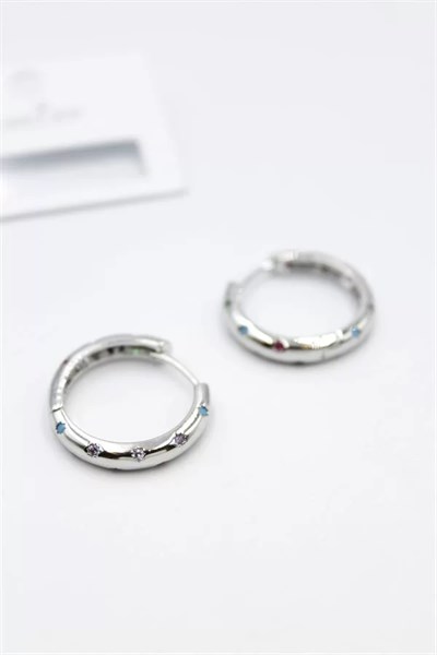 Taşlı Halka Küpe - Gümüş