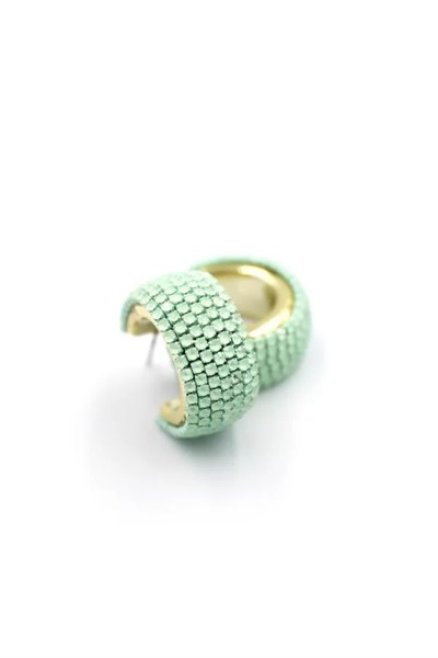 Taşlı Halka Küpe - Yeşil