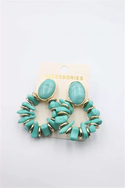 Taşlı Halkalı Küpe - Turkuaz