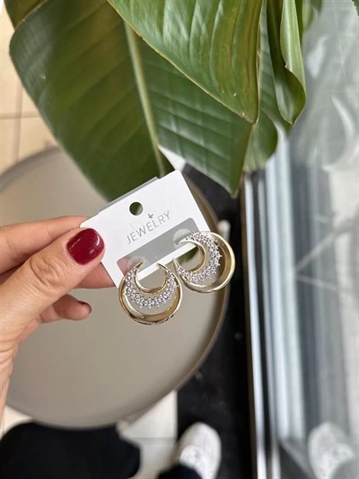 Taşlı Hilal Küpe - Altın