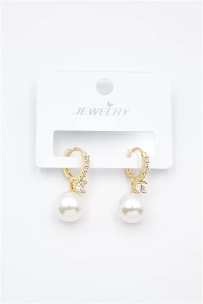 Taşlı İnci Küpe - Altın