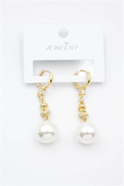 Taşlı İnci Küpe - Altın