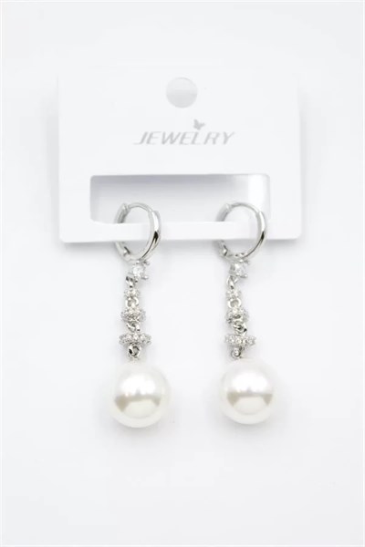 Taşlı İnci Küpe - Gümüş