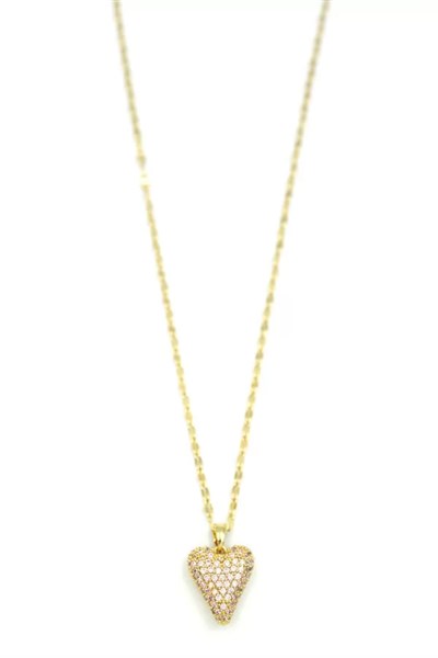 Taşlı Kalp Kolye - Altın