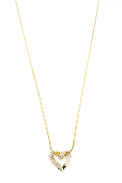 Taşlı Kalp Kolye - Altın