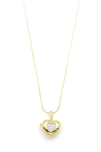 Taşlı Kalp Kolye - Altın