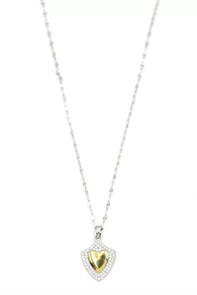 Taşlı Kalp Kolye - Gümüş