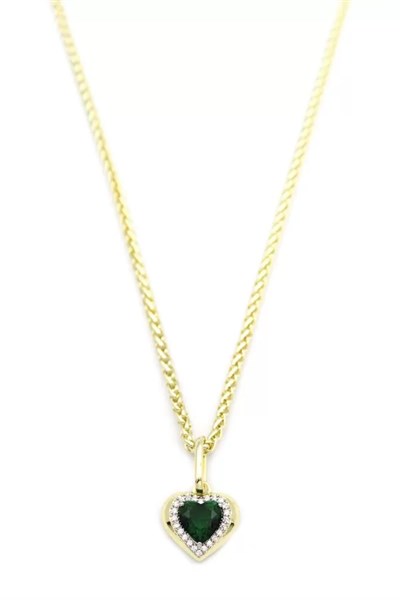 Taşlı Kalp Kolye - Yeşil