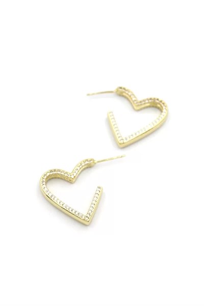 Taşlı Kalp Küpe - 14K Altın