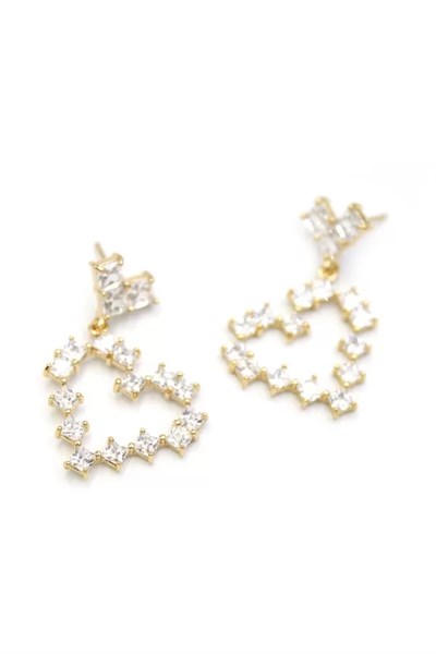 Taşlı Kalp Küpe - Altın