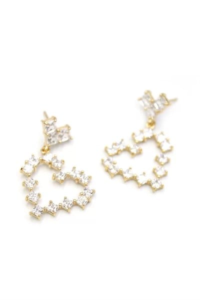 Taşlı Kalp Küpe - Altın