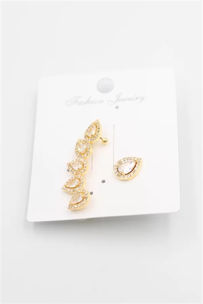 Taşlı Kıkırdak Küpe - Altın