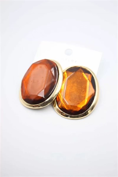 Taşlı Küpe - Kahverengi