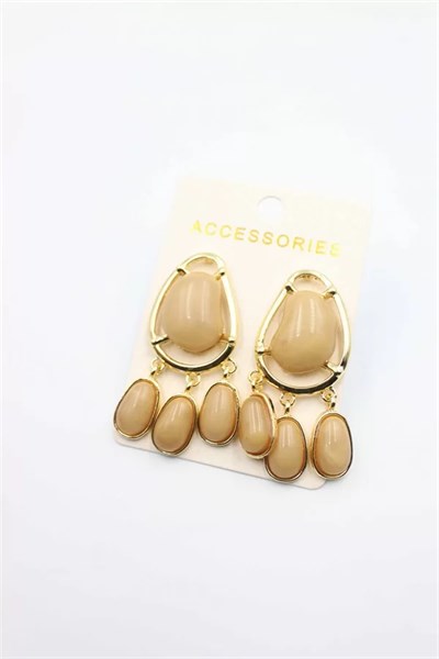 Taşlı Küpe - Kahverengi