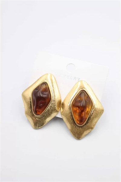 Taşlı Küpe - Kahverengi