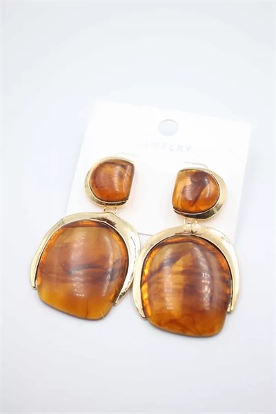 Taşlı Küpe - Kahverengi