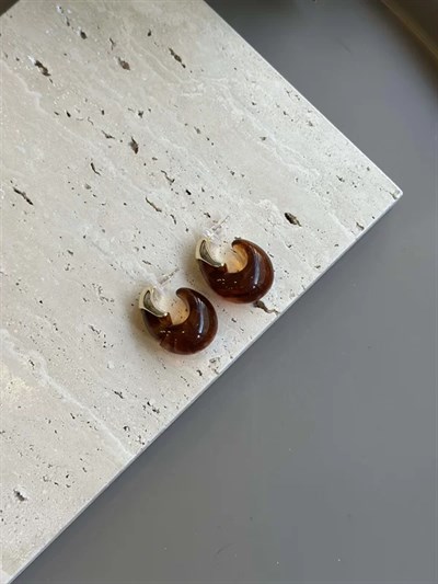 Taşlı Küpe - Kahverengi