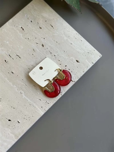 Taşlı Küpe - Kırmızı