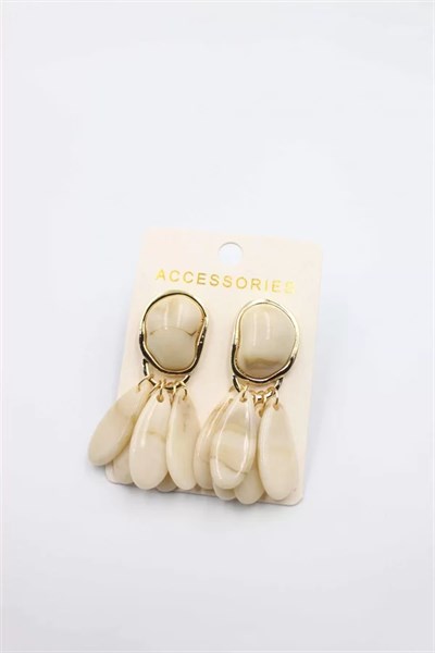 Taşlı Küpe - Krem