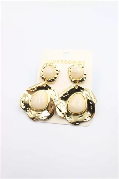 Taşlı Küpe - Krem