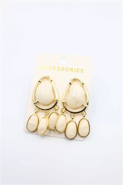 Taşlı Küpe - Krem