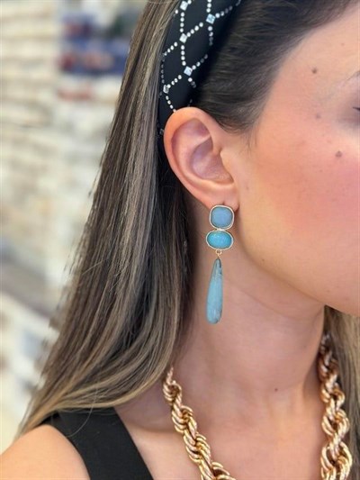 Taşlı Küpe - Mavi