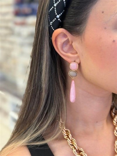 Taşlı Küpe - Pembe