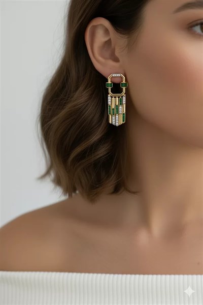 Taşlı Küpe - Yeşil