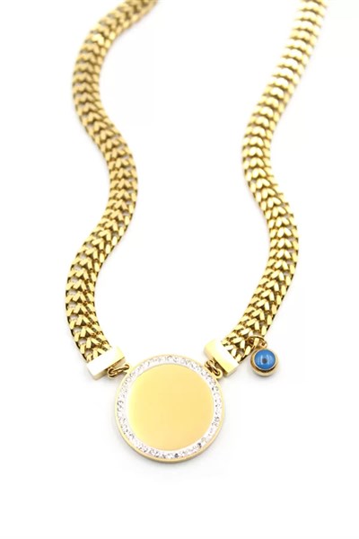 Taşlı Plaka Kolye - Altın