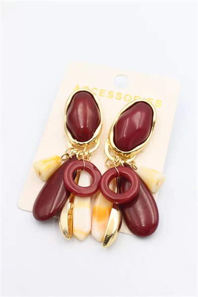 Taşlı Sallantılı Küpe - Bordo