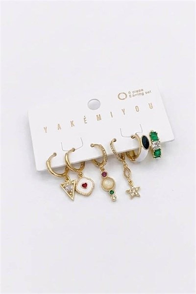 Taşlı Set Küpe - Altın